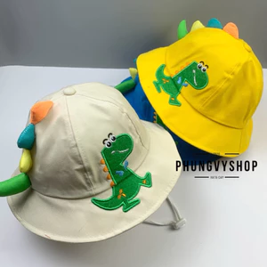 Bé 2-3Tuổi/Vđ 51cm_Mũ bucket tai bèo vành dễ thương gái trẻ em phungvyshop-nón / Bo Kaki Múi THÊU KHỦNG LONG ĐANG ĐI /