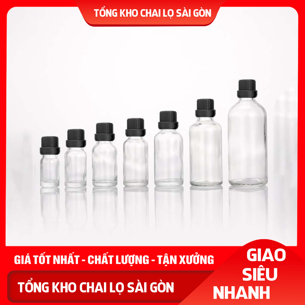 Chai Thủy Tinh đựng GINGER SHOT TRONG Nắp Vặn ĐEN DẸT Đủ Size 5ml/10ml/15ml/20ml/30ml/50ml/100ml