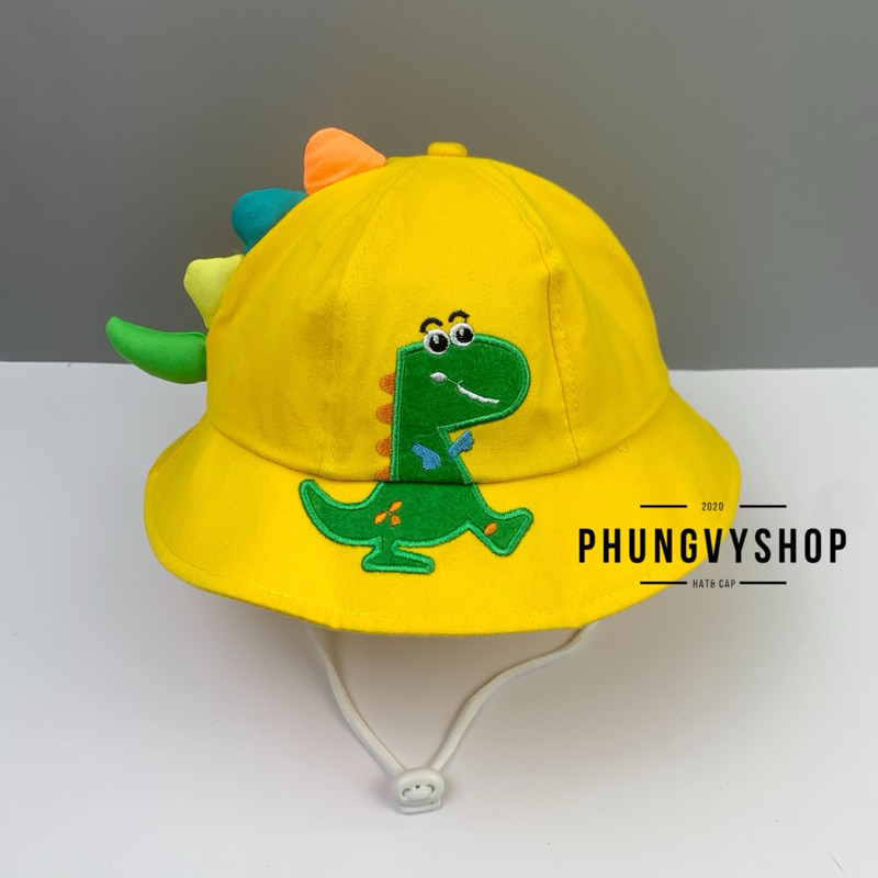 Bé 2-3Tuổi/Vđ 51cm_Mũ bucket tai bèo vành dễ thương gái trẻ em phungvyshop-nón / Bo Kaki Múi THÊU KHỦNG LONG ĐANG ĐI /