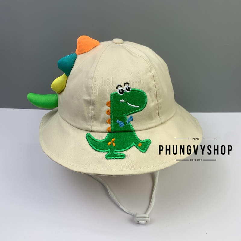 Bé 2-3Tuổi/Vđ 51cm_Mũ bucket tai bèo vành dễ thương gái trẻ em phungvyshop-nón / Bo Kaki Múi THÊU KHỦNG LONG ĐANG ĐI /