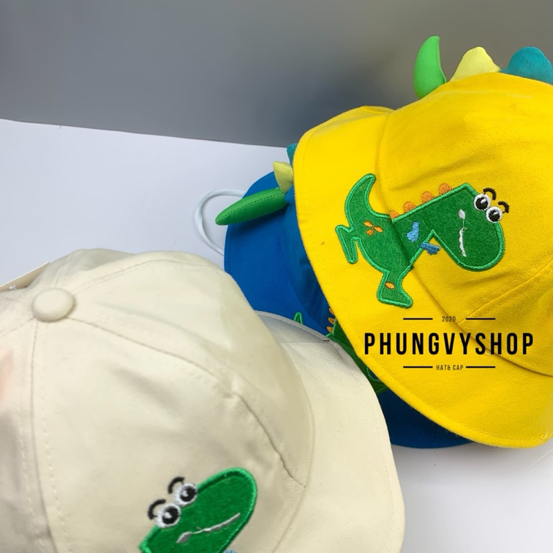 Bé 2-3Tuổi/Vđ 51cm_Mũ bucket tai bèo vành dễ thương gái trẻ em phungvyshop-nón / Bo Kaki Múi THÊU KHỦNG LONG ĐANG ĐI /