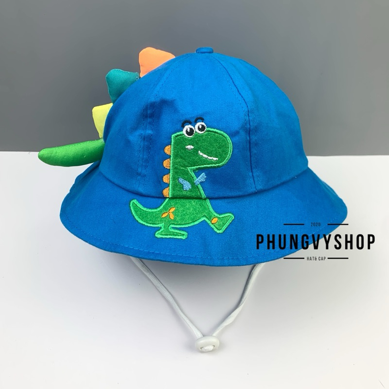Bé 2-3Tuổi/Vđ 51cm_Mũ bucket tai bèo vành dễ thương gái trẻ em phungvyshop-nón / Bo Kaki Múi THÊU KHỦNG LONG ĐANG ĐI /