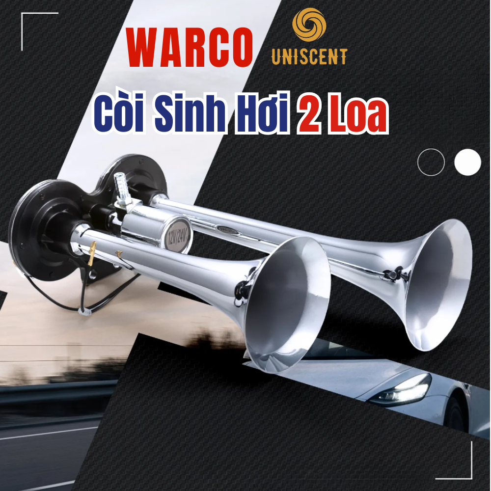 Còi Hơi/Kèn Xe Ben/ Còi Xe Ben/ Kèn Hơi 2 Loa Trắng - AutoVol 12/24V Dành Cho Xe Ô Tô, Tải 150dB
