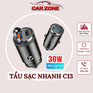 Tẩu Sạc Nhanh Ô Tô C13, Tích Hợp 2 USB Type C PD30W + QC3.0 Bằng Kim Loại VERSION 6