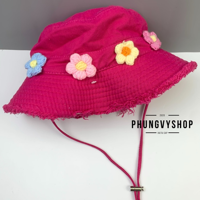 < CÓ Size MẸ và BÉ > Mũ bucket tai bèo vành tua rua rách unisex nam nữ phungvyshop-nón / BO Tua Bốn Cục Hoa len /