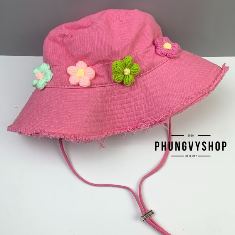 < CÓ Size MẸ và BÉ > Mũ bucket tai bèo vành tua rua rách unisex nam nữ phungvyshop-nón / BO Tua Bốn Cục Hoa len /