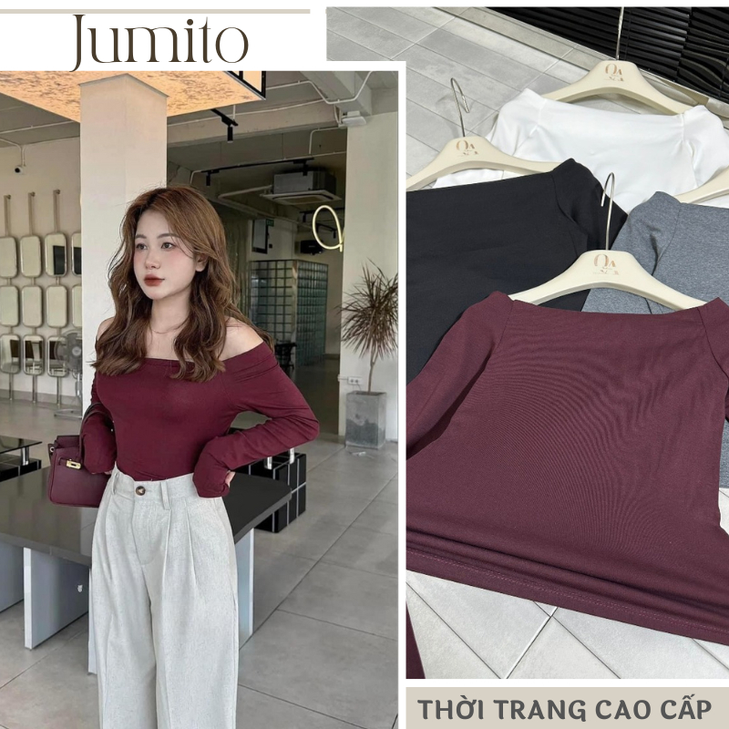 Áo thun nữ trễ vai dài tay Jumito phong cách Hàn Quốc, áo phông nữ ôm body nhiều màu chất co giãn cao cấp HCOM2785