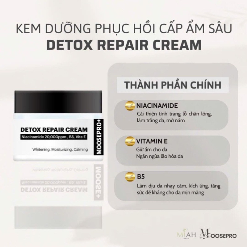 Kem dưỡng Moosepro+ detox repair cream giúp dưỡng ẩm, trắng da,50ml - hạn 2028 Hàn Quốc  IS157