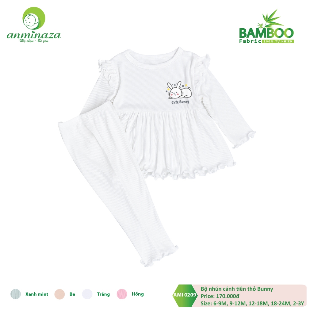 Bộ Dài Tay Bé Gái Thỏ Bunny Vai Cánh Tiên Vải Tăm Tre Co Dãn Và Mềm Mại - Hàng Chính Hãng MIN0209