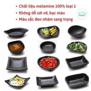 (Nhập Khẩu) Đĩa chén đựng gia vị | Đĩa Chấm| Khay gia vị đen nhám |Melamine A5 chống cháy siêu bền - Hunghome
