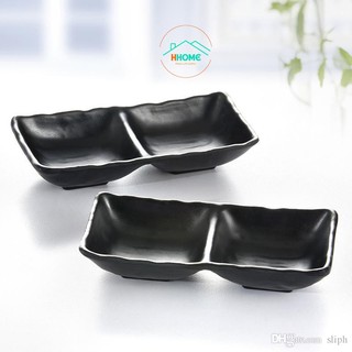 (Nhập Khẩu) Đĩa chén đựng gia vị | Đĩa Chấm| Khay gia vị đen nhám |Melamine A5 chống cháy siêu bền - Hunghome