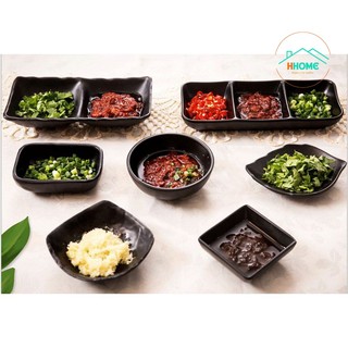 (Nhập Khẩu) Đĩa chén đựng gia vị | Đĩa Chấm| Khay gia vị đen nhám |Melamine A5 chống cháy siêu bền - Hunghome