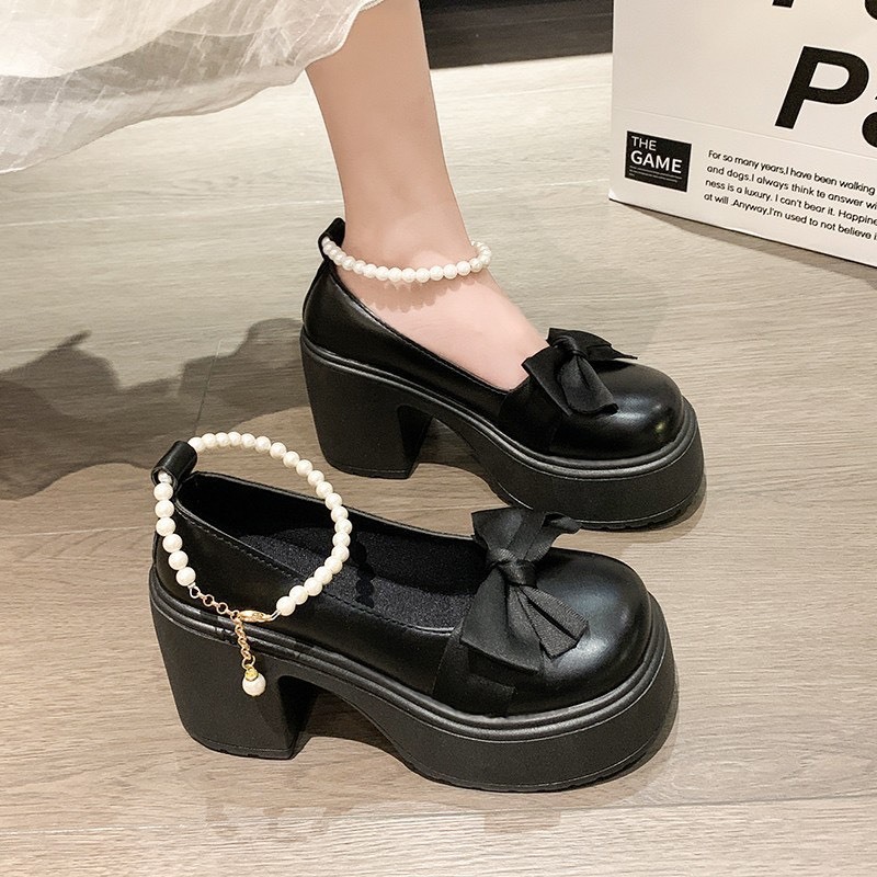 Giày búp bê Lolita nữ đế cao quai ngọc, mũi nơ tròn xinh xắn G088 - NTShoes