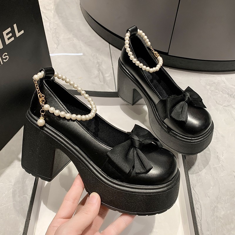 Giày búp bê Lolita nữ đế cao quai ngọc, mũi nơ tròn xinh xắn G088 - NTShoes