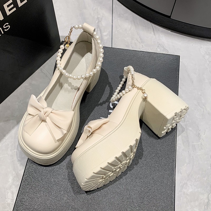 Giày búp bê Lolita nữ đế cao quai ngọc, mũi nơ tròn xinh xắn G088 - NTShoes