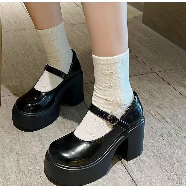 Giày búp bê Lolita nữ đế cao da mềm quai cài mũi tròn đơn giản G090 - NTShoes