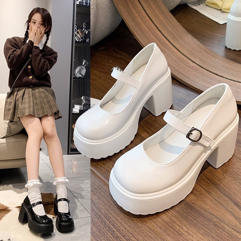 Giày búp bê Lolita nữ đế cao da mềm quai cài mũi tròn đơn giản G090 - NTShoes