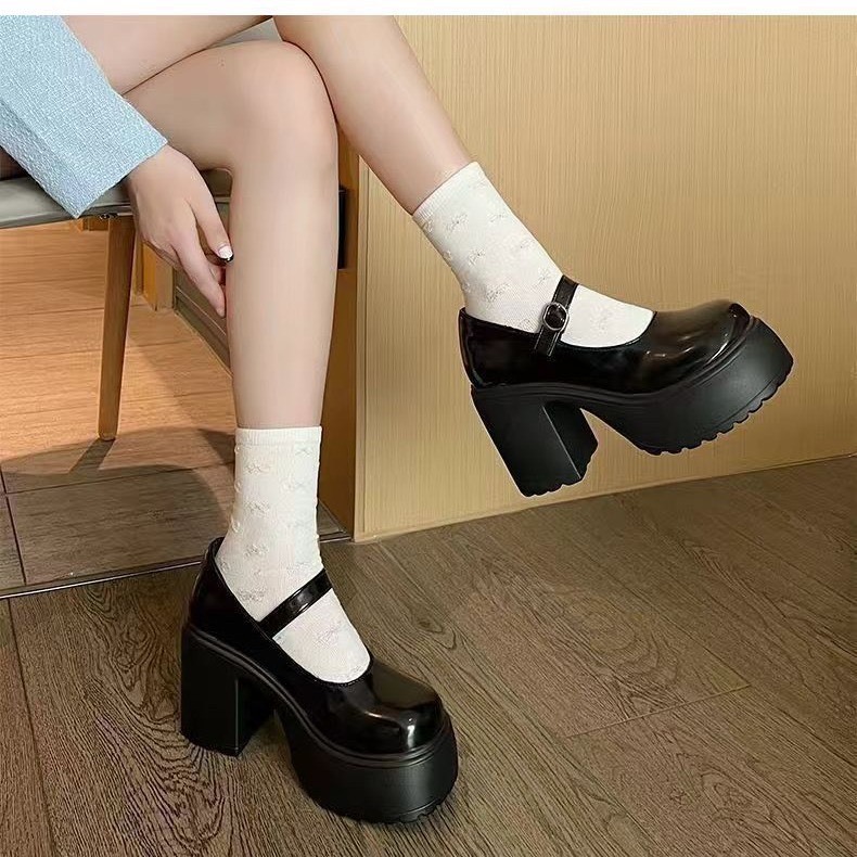 Giày búp bê Lolita nữ đế cao da mềm quai cài mũi tròn đơn giản G090 - NTShoes