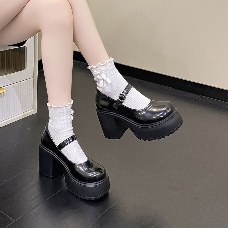 Giày búp bê Lolita nữ đế cao da mềm quai cài mũi tròn đơn giản G090 - NTShoes