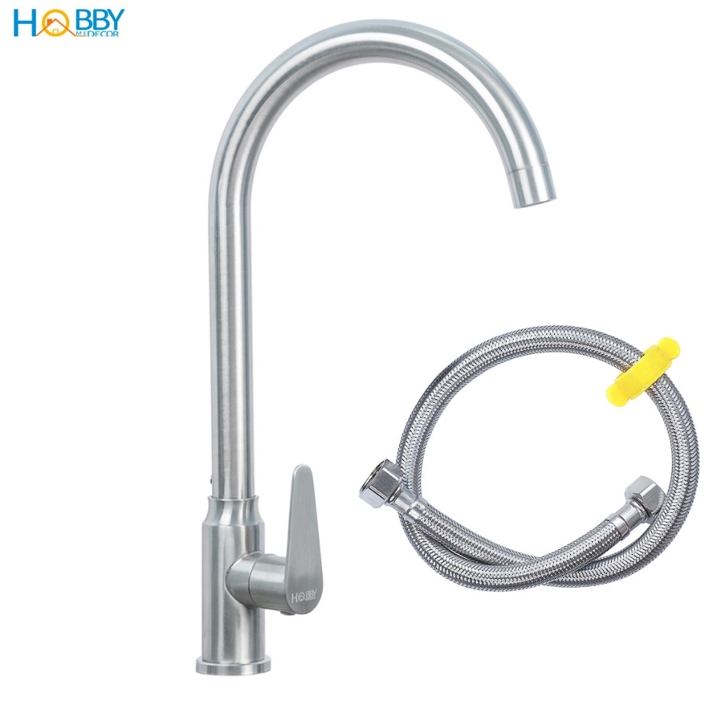 Vòi chậu rửa chén bát lạnh inox 304 kèm dây cấp Hobby home decor RL3