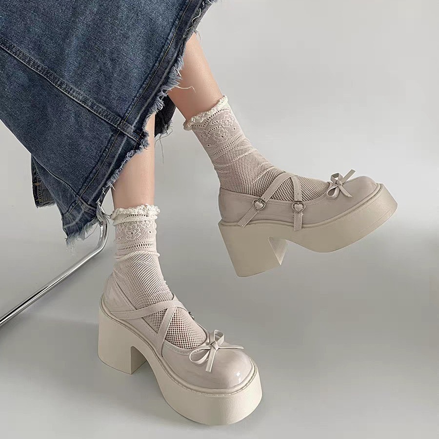 Giày búp bê Lolita công chúa đế độn quai cài, mũi nơ xinh xắn G092 - NTShoes