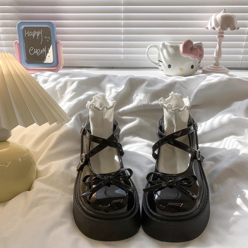 Giày búp bê Lolita công chúa đế độn quai cài, mũi nơ xinh xắn G092 - NTShoes