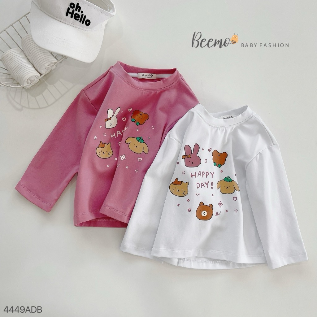 Áo phông dài tay bé gái dễ thương, áo thu đông cotton dài tay cho bé Beemo