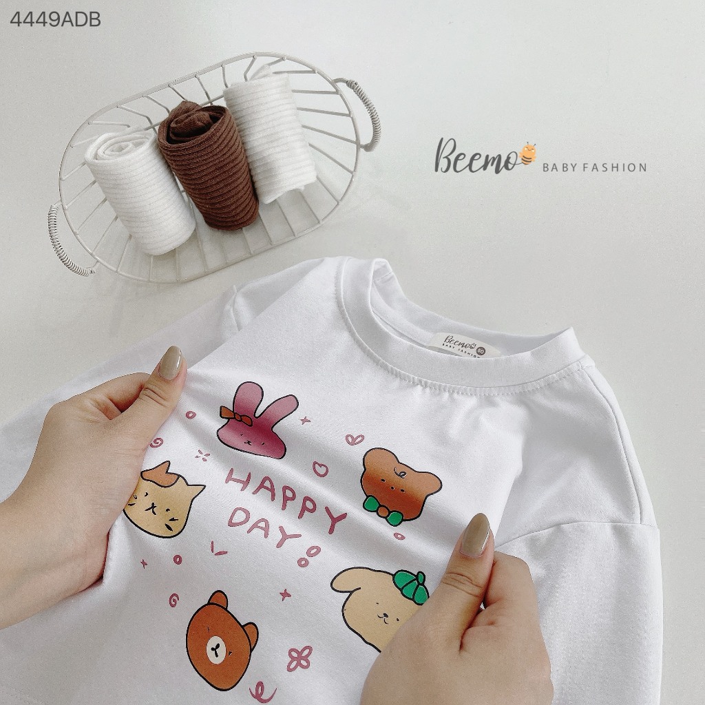 Áo phông dài tay bé gái dễ thương, áo thu đông cotton dài tay cho bé Beemo
