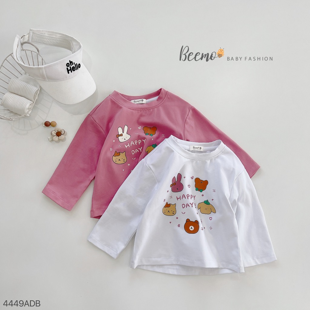 Áo phông dài tay bé gái dễ thương, áo thu đông cotton dài tay cho bé Beemo
