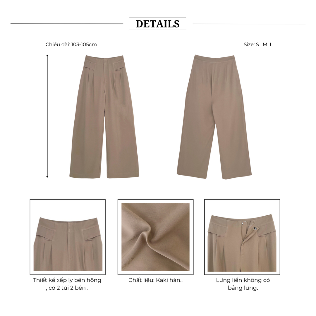 Ảnh BBSTORE’S Quần Suông Công Sở Form Dài Ống Rộng Chất Liệu Kaki - Q3341 3