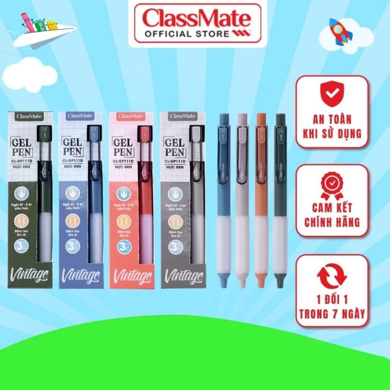 Bút Gel Bấm Vintage Mực Xanh Classmate CL- GP111B | Shopee Việt Nam