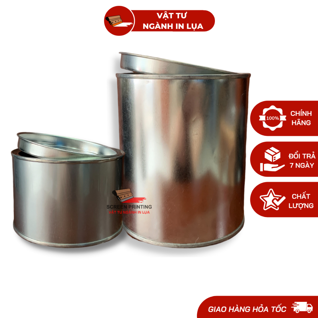 Vỏ lon thiếc có nắp đựng sơn, mực in lụa, hóa chất 500gr và 1kg ...