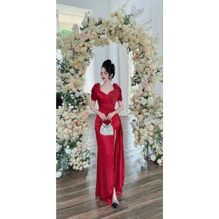 Đầm dạ hội thiết kế tay phồng ngực đính ngọc cách điệu cao cấp tko