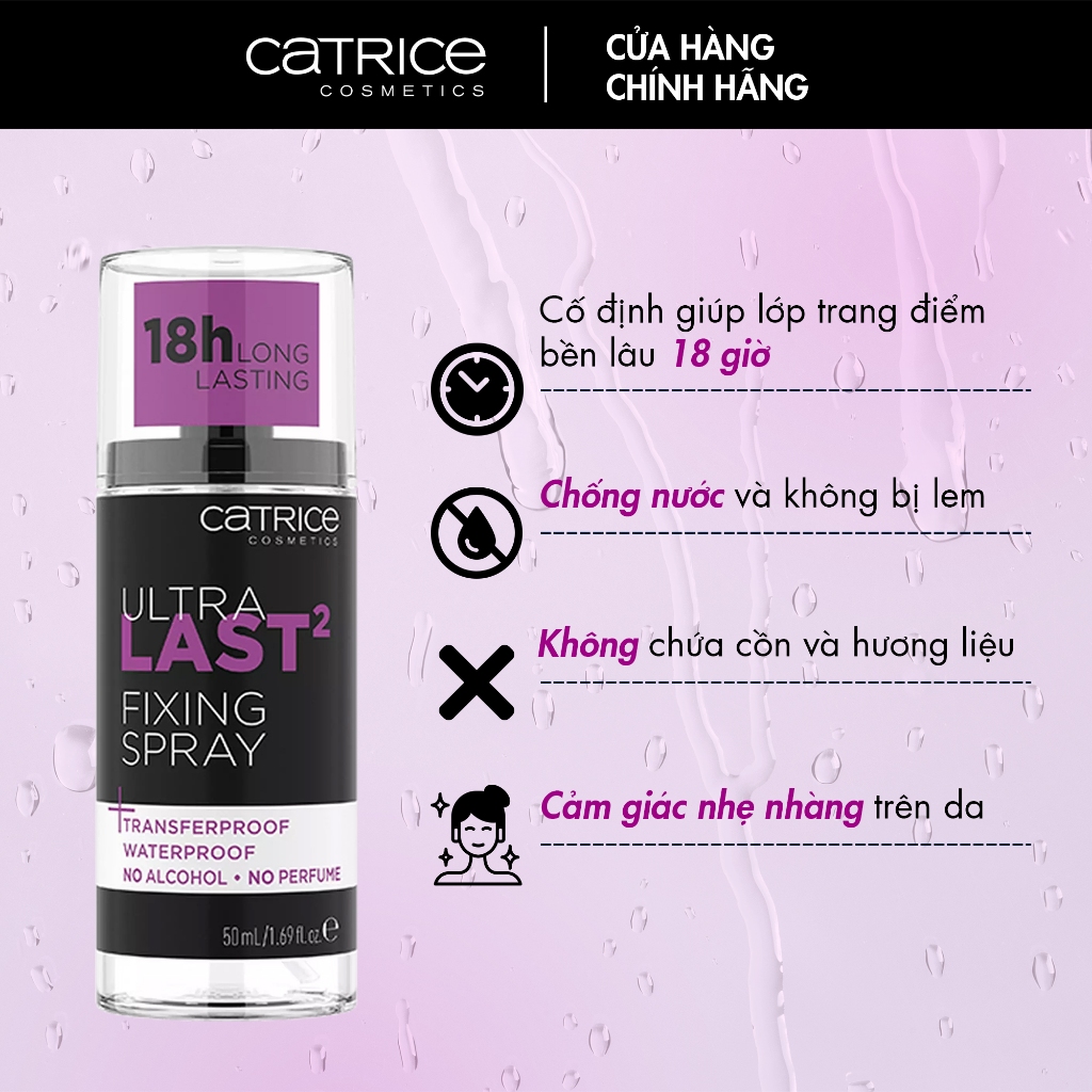 Xịt khóa nền Catrice Ultra Last2 Fixing Spray chống nước lâu trôi đến 18h 50ml