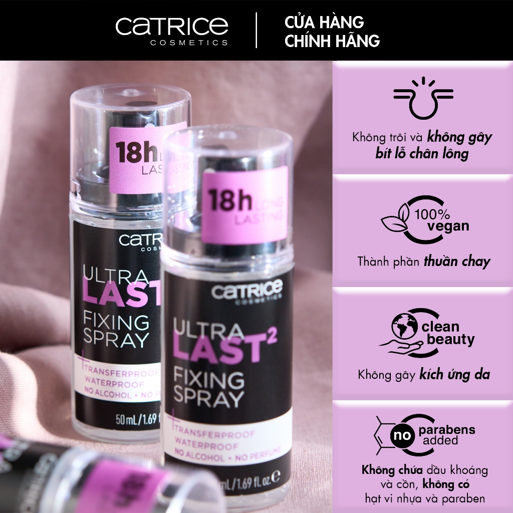 Xịt khóa nền Catrice Ultra Last2 Fixing Spray chống nước lâu trôi đến 18h 50ml