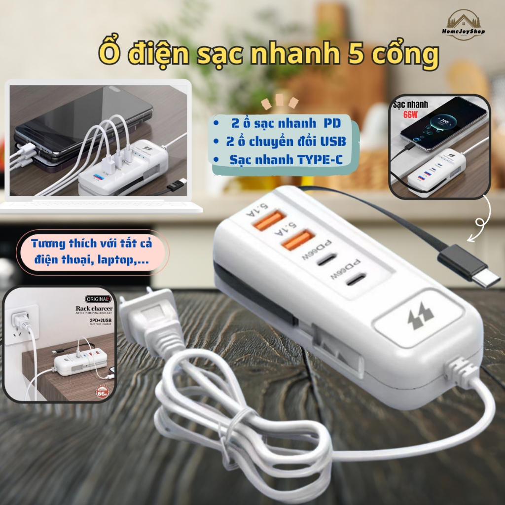 Ổ Sạc Nhanh 5 Cổng USB Type C Ổ Cắm Sạc Điện Thoại Sạc Nhanh 20W Power ...