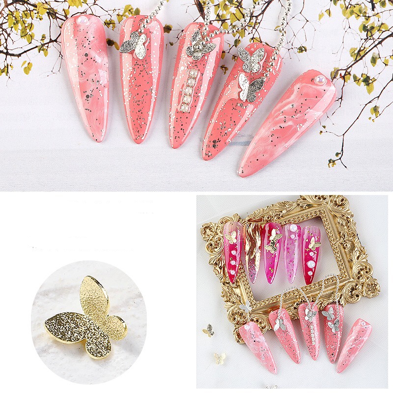 Túi 10 con bướm kim loại mini trang trí móng