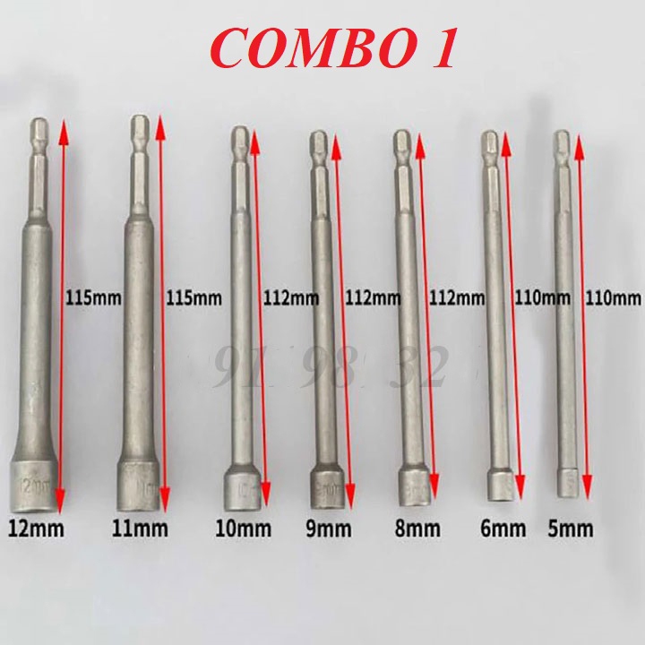 Bộ khẩu vặn ốc lục giác ❤️FREESHIP❤️ Bộ 7 đầu khẩu lục giác loại dài gắn máy khoan - đầu tuýp vặn ốc chuôi lục