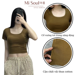 Áo Thun Cổ Vuông Tay Ngắn Misoul,Áo Croptop Cộc tay Cotton kiểu trơn basic nhiều màu 168