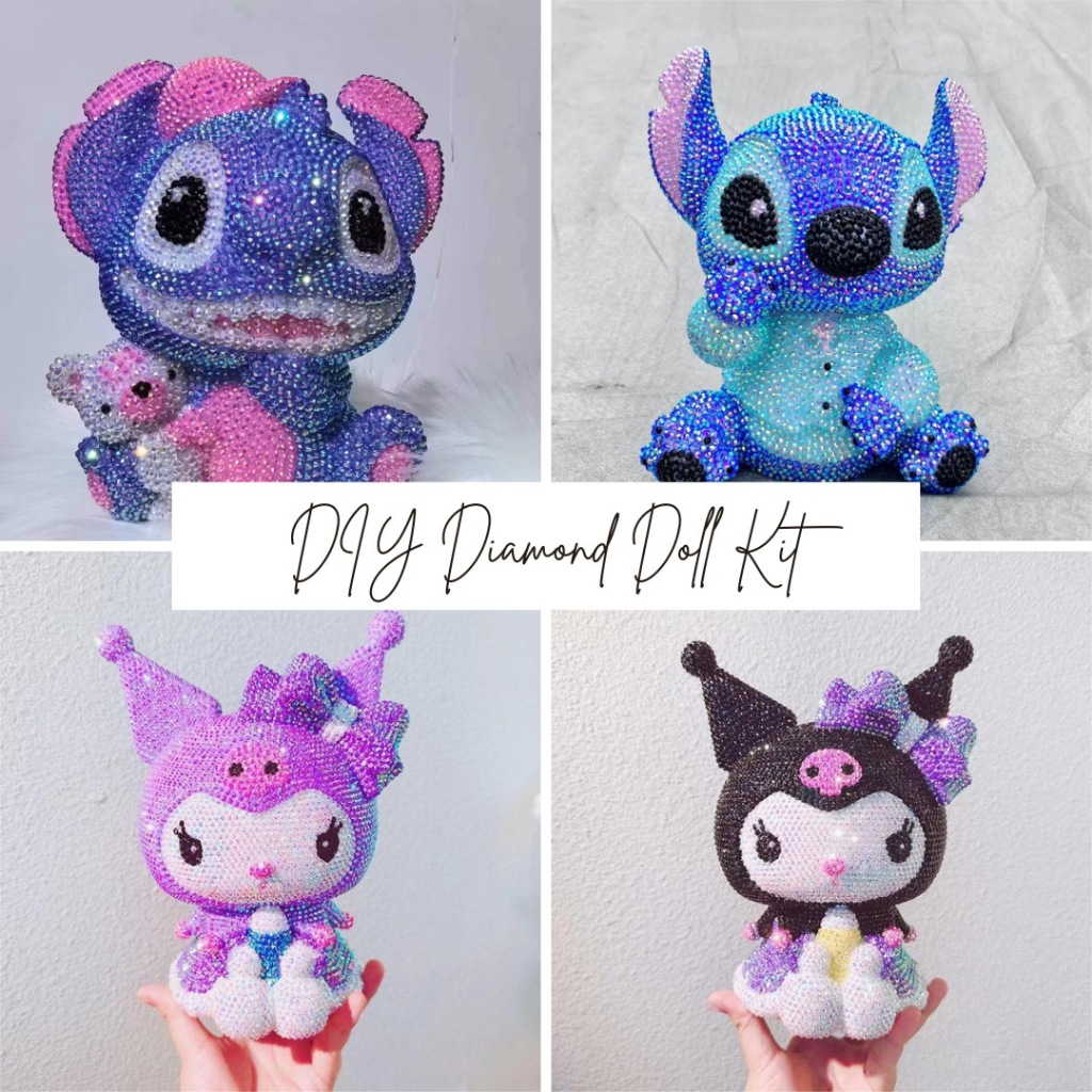 Kuromi Gấu Dâu  Hoạt Hình Đính Đá Loại Đá Siêu Sáng (combo đầy đủ gấu + đá + bộ đính + keo)