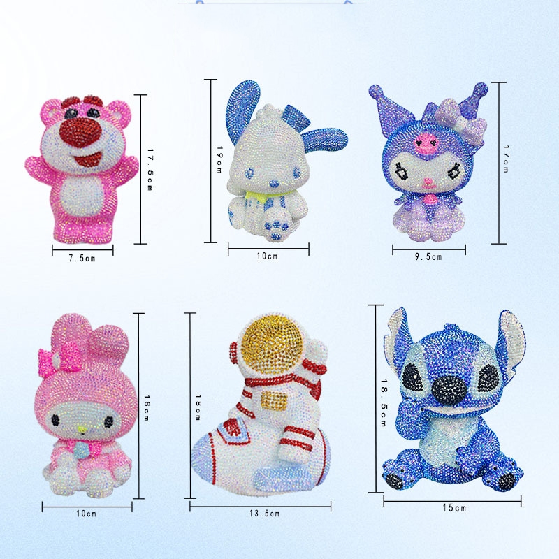 Kuromi Gấu Dâu  Hoạt Hình Đính Đá Loại Đá Siêu Sáng (combo đầy đủ gấu + đá + bộ đính + keo)