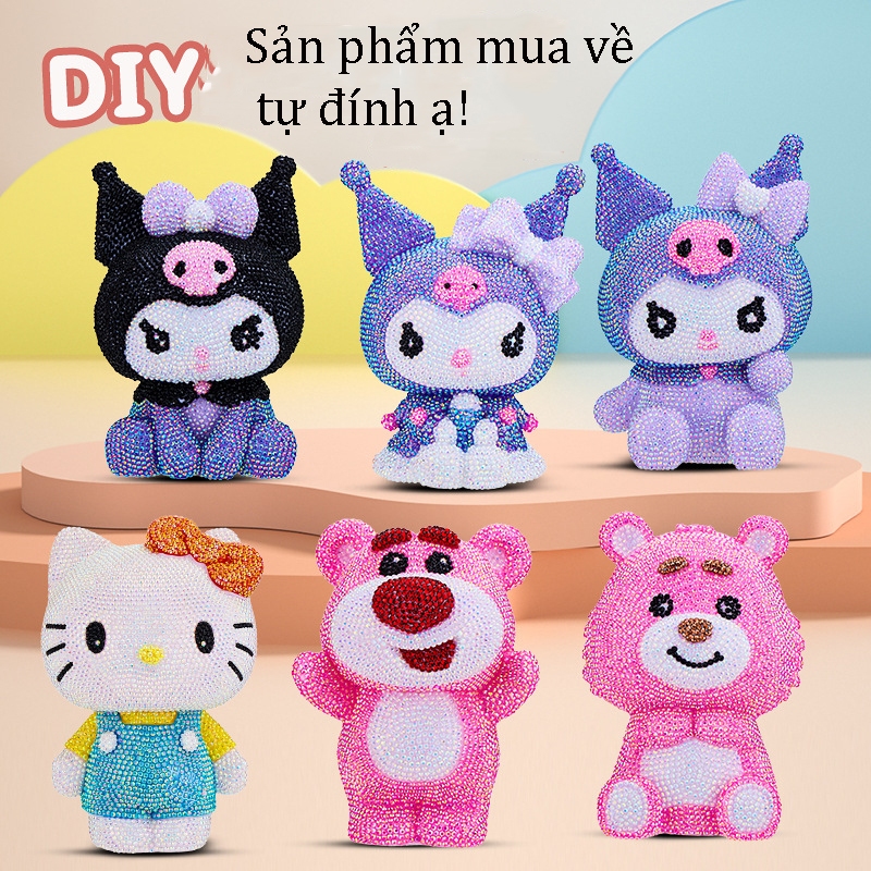 Kuromi Gấu Dâu  Hoạt Hình Đính Đá Loại Đá Siêu Sáng (combo đầy đủ gấu + đá + bộ đính + keo)