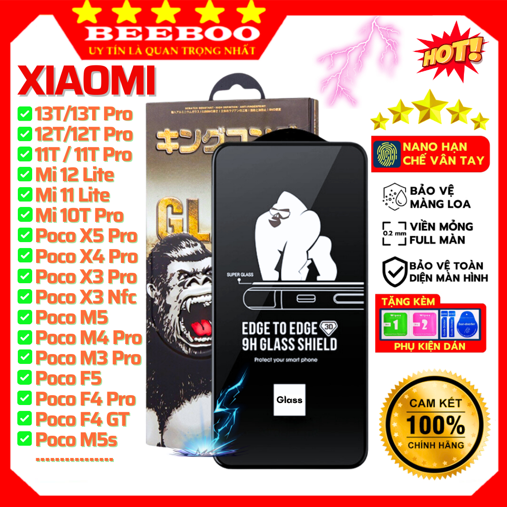 Kính cường lực Xiaomi 12T Pro 11T Pro 5G 10T Pro Mi 11 Lite 5G Poco X3 Pro NFC M3 C40 X5 F4 GT F3 M5 M5s 13T [KK 3D]