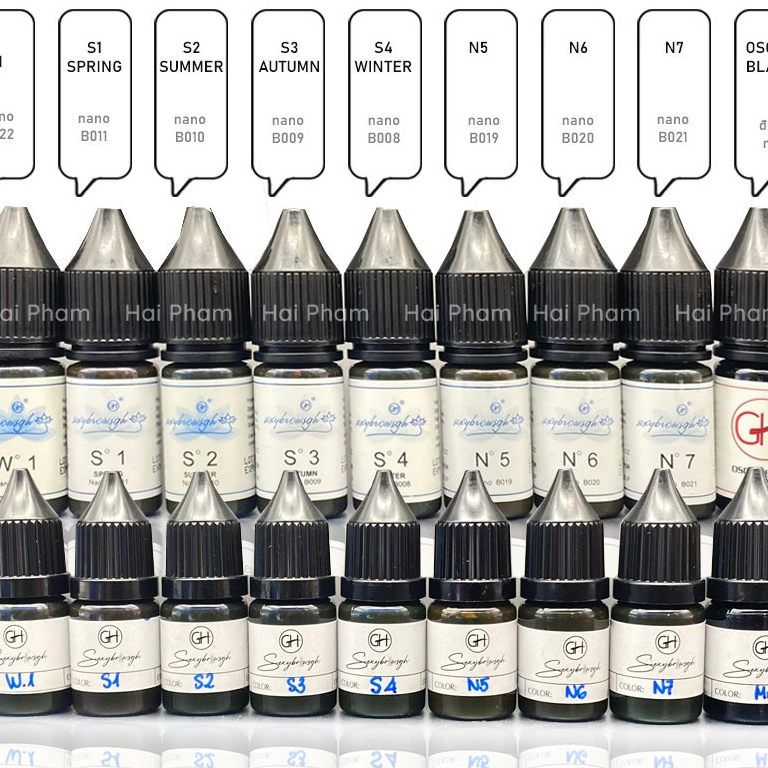Mực GH Chuyên Kỹ Thuật HairStrokes Tạo Sợi Bằng Máy Kèm Phun Rải Hạt Chân Mày Chai Full 12ml