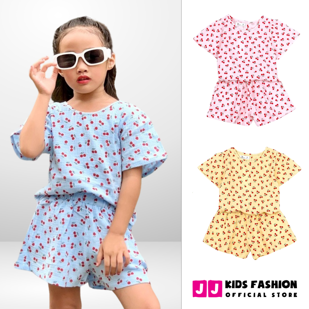 Bộ mùa hè cho bé gái JJ Kids, chất Musslin thiết kế cao cấp cho trẻ em 2,3,4,5,6,7,8,9,10,11,12 tuổi