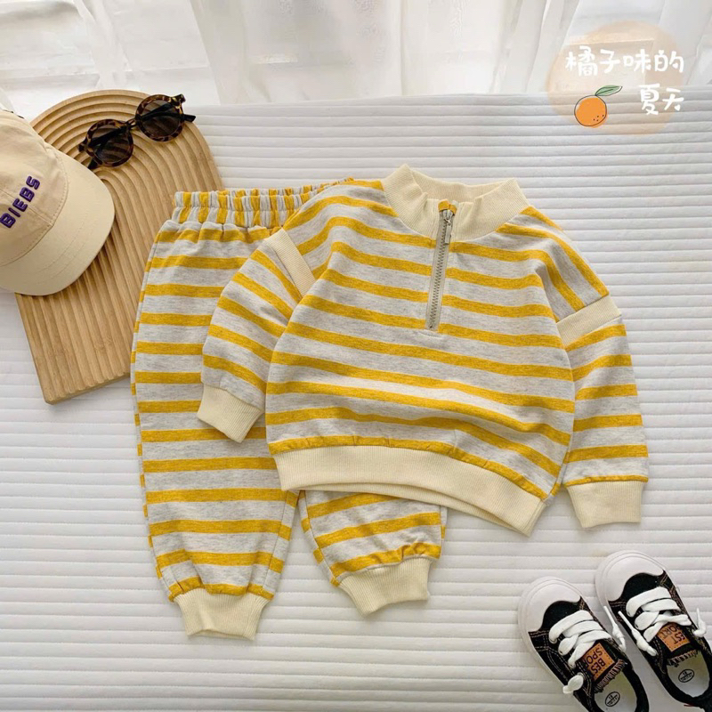 Bộ Bomber Bé Trai Bé Gái Kẻ Ngang Bo Gấu C6005 Ấm Áp Mùa Đông Size 6-7 Tuổi (23-27kg)