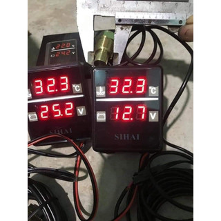 Đồng hồ báo nhiệt 2 chức năng Sihai báo nhiệt độ nước động cơ và báo điện bình acquy loại vuông.