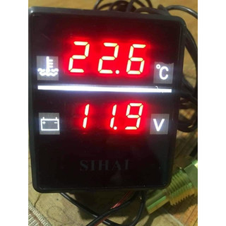 Đồng hồ báo nhiệt 2 chức năng Sihai báo nhiệt độ nước động cơ và báo điện bình acquy loại vuông.