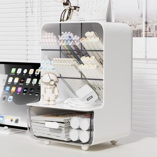 Kệ cắm bút mica nhiều ngăn kèm ngăn kéo đựng đồ tiện lợi, kệ cắm bút để bàn học sinh, văn phòng - HỘP ĐỰNG ĐỒ ĐỂ BÀN