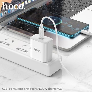 Cốc sạc nhanh Hoco C76 Pro cổng TypeC PD 30W, chân dẹp US (Trắng) - Phụ Kiện Nhất Tín